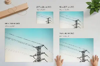 Poster uccelli sui cavi elettrici con cielo blu