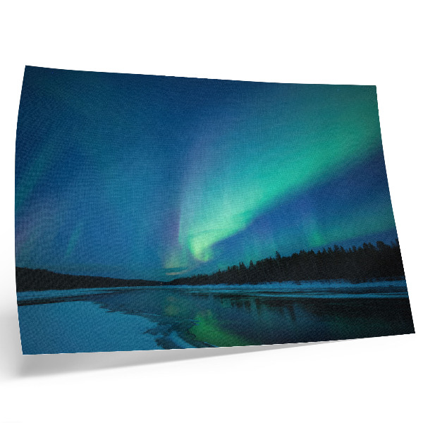 Stampa su tela moderna Aurora boreale su un lago ghiacciato di notte