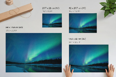 Stampa su tela moderna Aurora boreale su un lago ghiacciato di notte