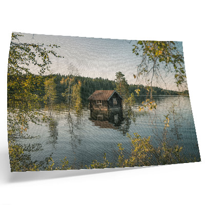 Poster Casetta sul lago con specchi d'acqua nella foresta, pace