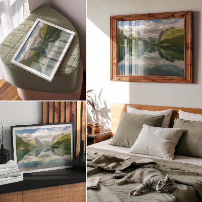Poster Montagne pittoresche sopra il lago, riflesso limpido