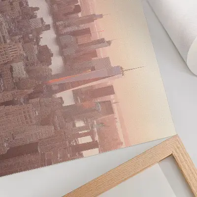 Poster con grattacieli al tramonto dai colori caldi e saturi