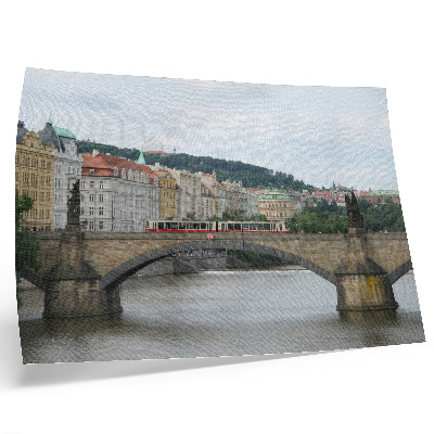 Poster murale di alta qualità Un ponte sul fiume con un tram, circondato da architettura classica