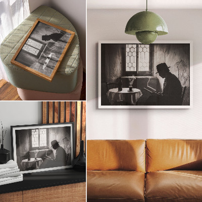 Poster dai colori saturi Atmosfera in bianco e nero, uomo con un libro, eleganza classica