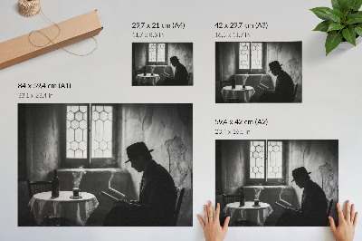 Poster dai colori saturi Atmosfera in bianco e nero, uomo con un libro, eleganza classica