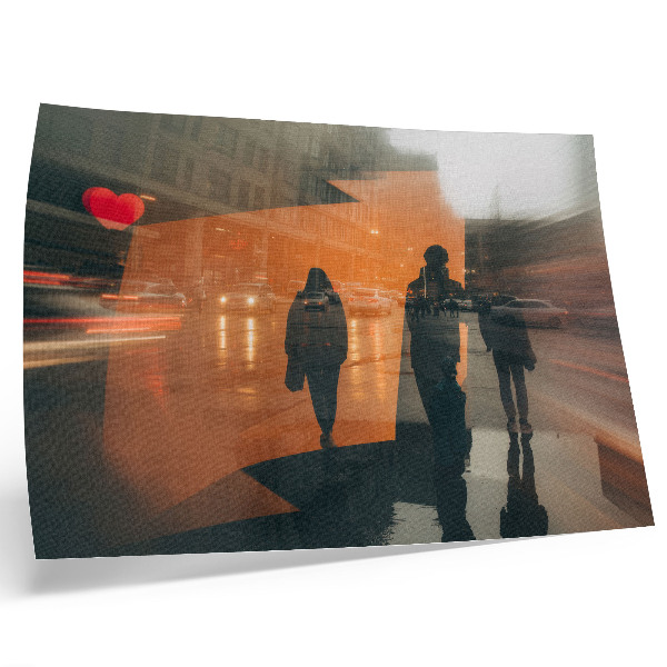 Poster murale di alta qualità Città di sera, riflessi arancione neon