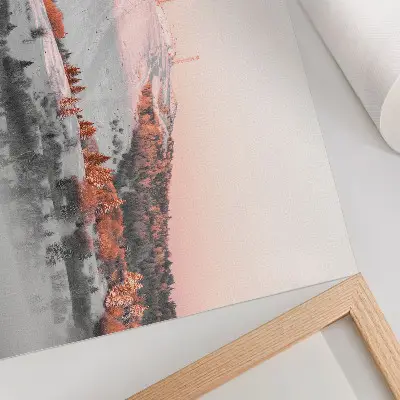 Poster paesaggio invernale dai colori saturi nei toni del rosa e del bianco