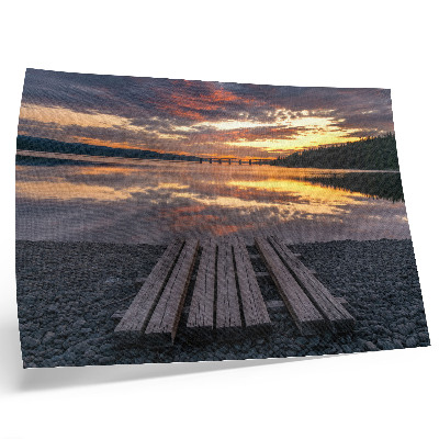Stampa su tela moderna Lago al tramonto, colori caldi del legno