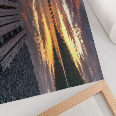 Stampa su tela moderna Lago al tramonto, colori caldi del legno