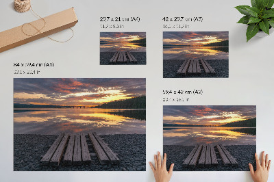 Stampa su tela moderna Lago al tramonto, colori caldi del legno
