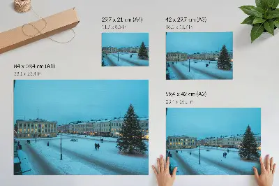 Poster paesaggio invernale con architettura classica e atmosfera natalizia