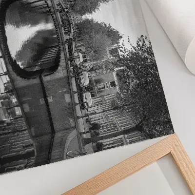 Stampa su tela moderna con ponti in bianco e nero e spazio urbano dei canali