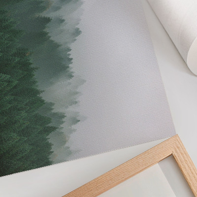Stampa su tela moderna Un panorama nebbioso della foresta, ricco di verde e grigio