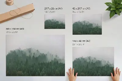Stampa su tela moderna panorama nebbioso della foresta nei toni del verde e grigio