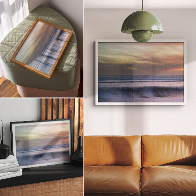 Stampa su tela moderna Onde oceaniche color pastello e il sole al tramonto