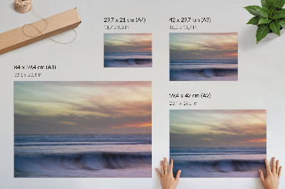 Stampa su tela moderna Onde oceaniche color pastello e il sole al tramonto