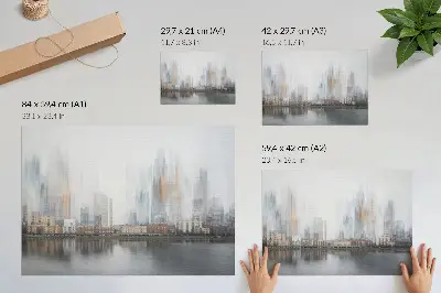 Poster dai colori saturi città nebbiosa con riflessi pastello dallo stile moderno