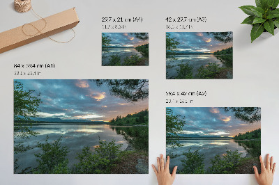 Poster murale di alta qualità Riflessi del lago cielo verde alberi calma
