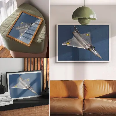 Poster murale di alta qualità rappresentante un dinamico jet militare in volo