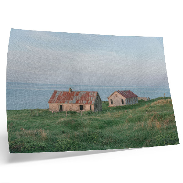 Poster Edifici rustici, prati verdi, mare