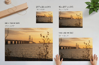 Poster dai colori saturi Ponte al tramonto con un albero