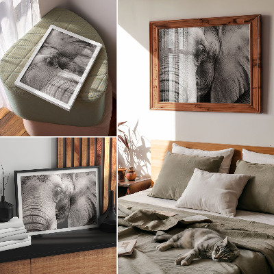 Poster murale di alta qualità Dettagli monocromatici a forma di elefante, minimalismo ed eleganza.