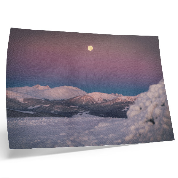 Poster murale di alta qualità montagne innevate luna rosa pastello