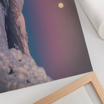 Poster murale di alta qualità montagne innevate luna rosa pastello