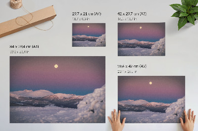 Poster murale di alta qualità montagne innevate luna rosa pastello