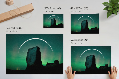 Stampa su tela moderna cielo notturno roccia tonalità verdi atmosfera cosmica
