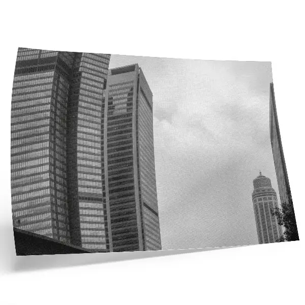 Poster con grattacieli moderni dai colori saturi in stile monocromatico cittadino