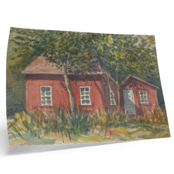 Poster Casa in legno, alberi, vegetazione rigogliosa, idilliaco