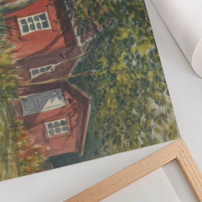 Poster Casa in legno, alberi, vegetazione rigogliosa, idilliaco