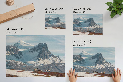 Poster dai colori saturi Montagne pittoresche, renne, pace, paesaggio invernale
