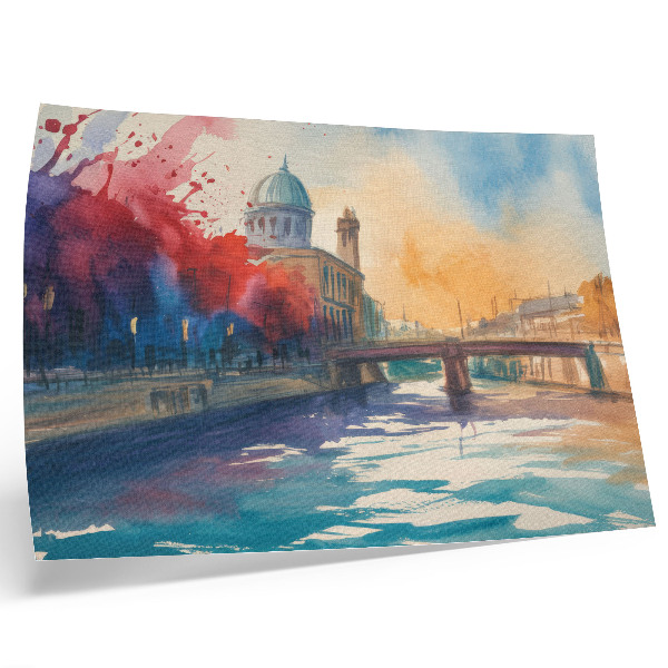 Poster murale di alta qualità Riflessi d'acqua urbani sulla cupola di un ponte ad acquerello