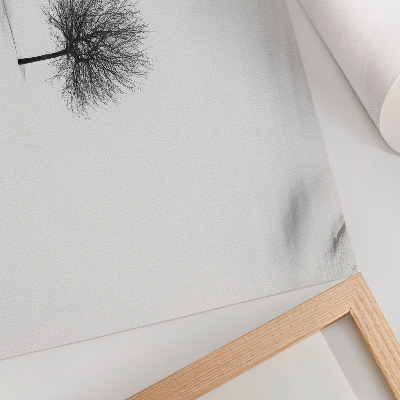 Poster dai colori saturi Motivo minimalista di armonia nel paesaggio invernale con alberi.