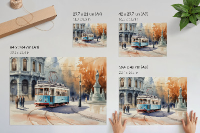 Poster Eleganza acquerellata del tram cittadino d'epoca