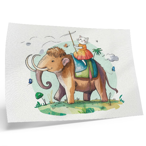Stampa su tela moderna Gatto su un mammut, fantasia, natura, magia