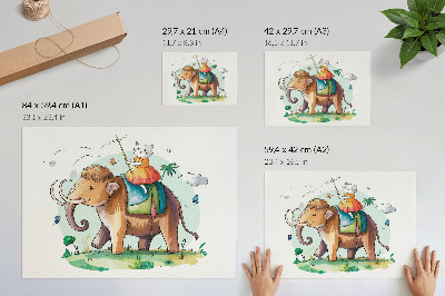 Stampa su tela moderna Gatto su un mammut, fantasia, natura, magia
