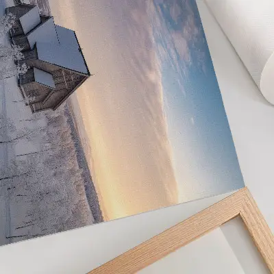 Poster murale di alta qualità paesaggio invernale con una chiesa in legno