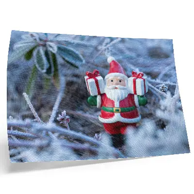 Stampa su tela moderna raffigurante Babbo Natale con i regali in un'ambientazione invernale