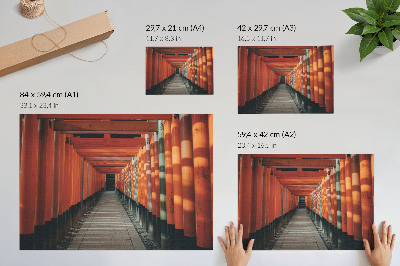 Poster murale di alta qualità simmetria delle colonne del tunnel arancione profondità