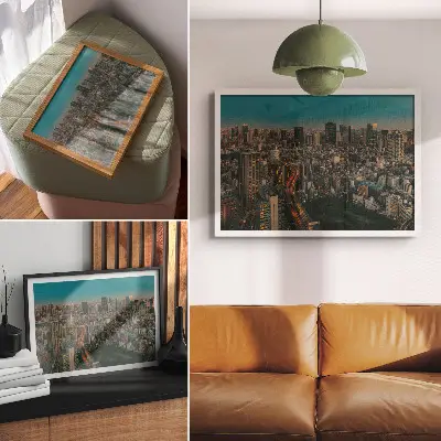 Stampa su tela moderna vista dinamica di una città dall'alto