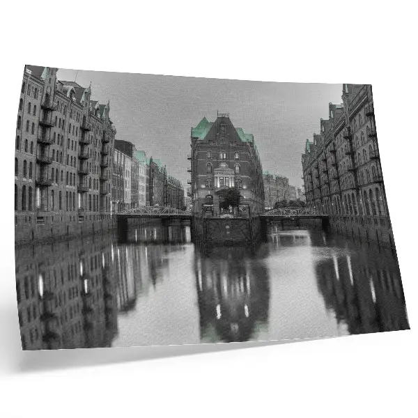 Poster murale di alta qualità con canale, edifici industriali e riflessi nell'acqua