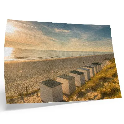 Stampa su tela moderna case bianche con vista mare al tramonto