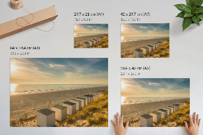Stampa su tela moderna Case bianche vista mare tramonto