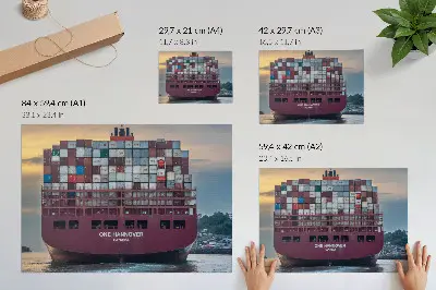 Poster murale di alta qualità raffigurante una nave portacontainer carica di container colorati sull'acqua
