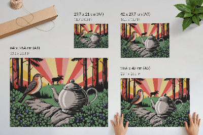 Poster Una scena forestale dinamica e ricca di dettagli.