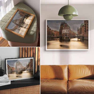 Poster Architettura suggestiva, ponte, sera, acqua calma