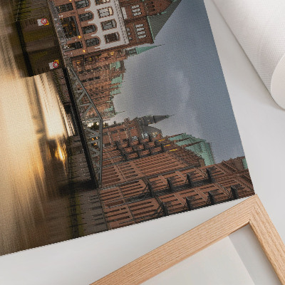 Poster Architettura suggestiva, ponte, sera, acqua calma